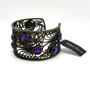 Cookie Lee Adjustable Filigree Cuff Bracelet‎ With Purple Gemstones NEW